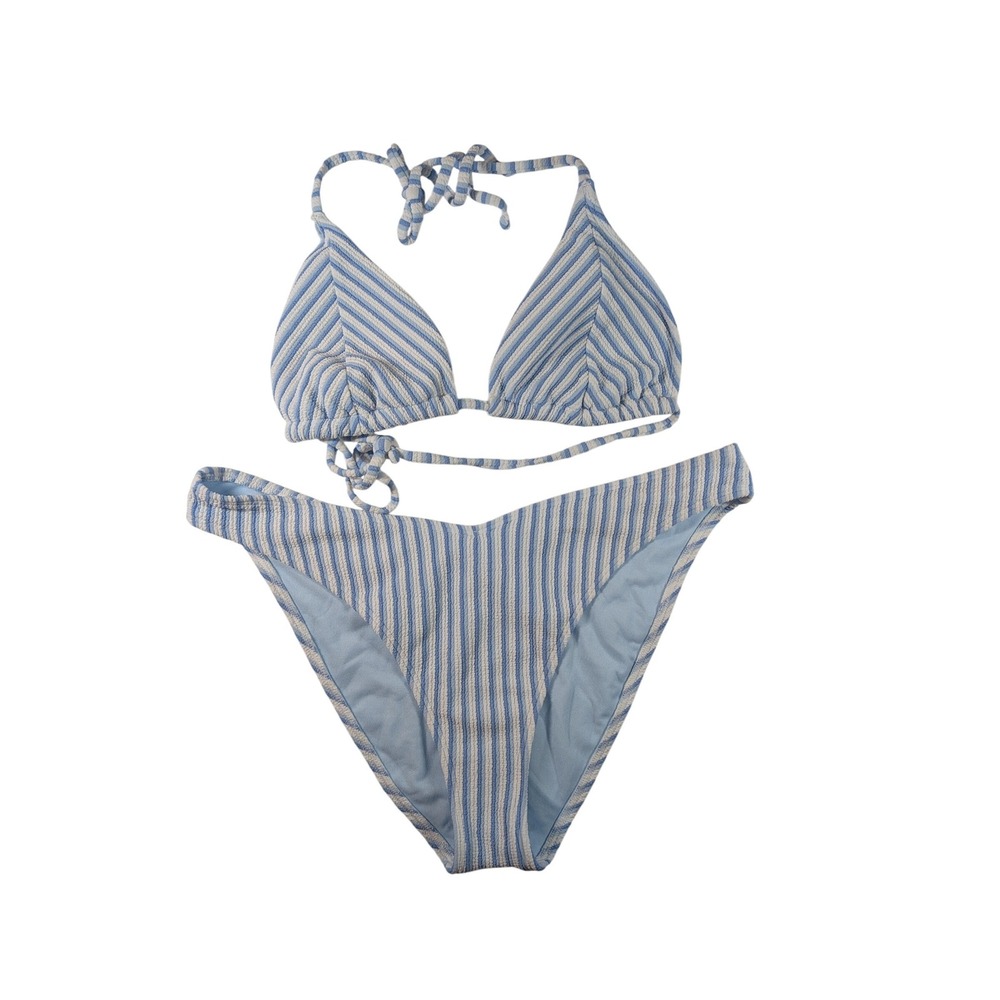 Hollister Blue and White Striped Bikini Set L And M